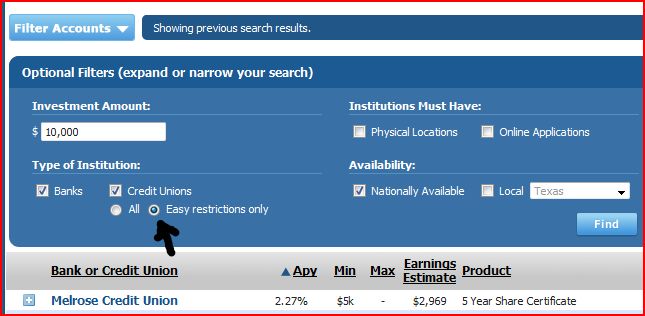 DepositAccounts.com rate table filter accounts