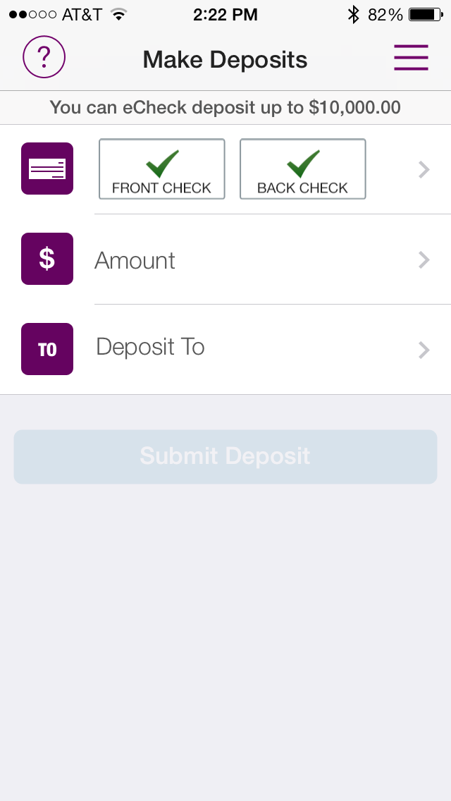 Ally Bank eCheck Deposit iPhone snapshot