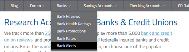 Navigating to Bank Alert page