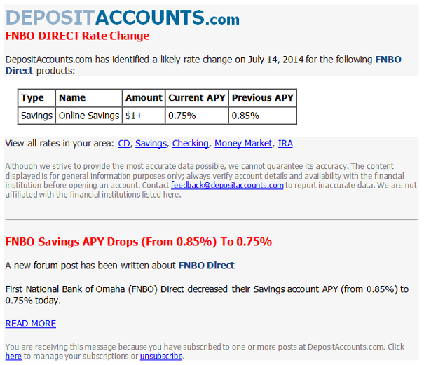 Bank Alert Email Example