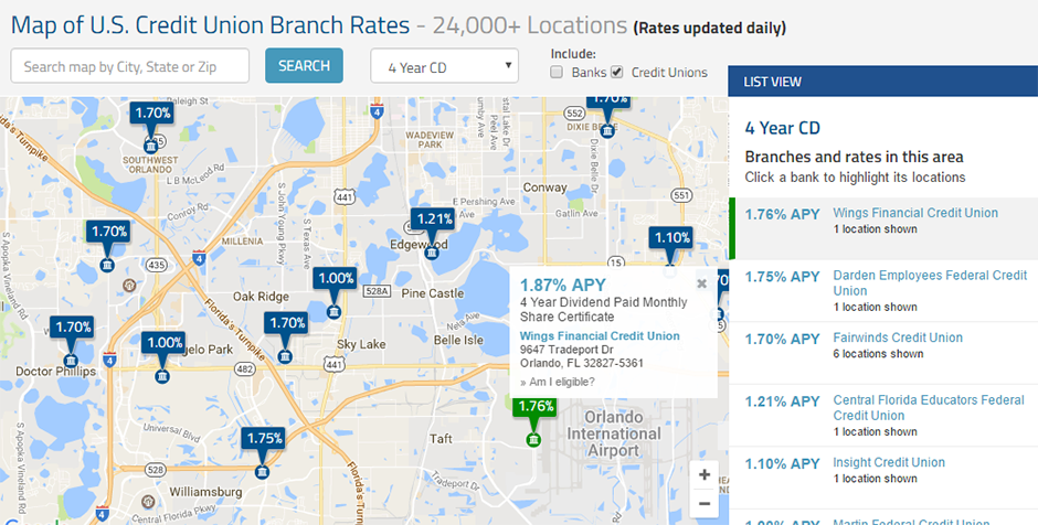 credit union rates map